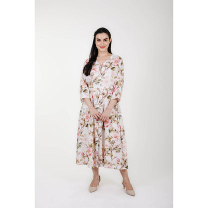 Rhapsody Jaipur Multi Colour Printed Blume Midi Dress