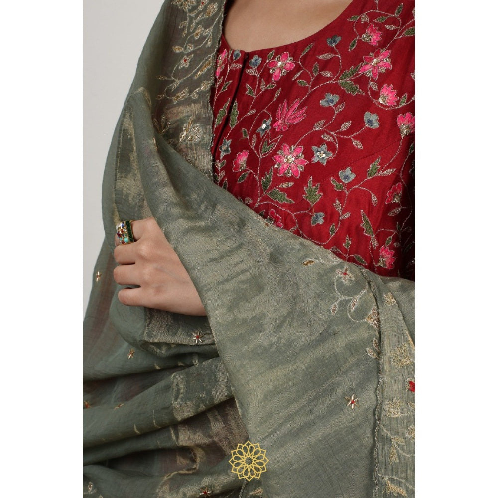 Rhua India Red Anokhi Anarkali with Palazzo and Dupatta (Set of 3)