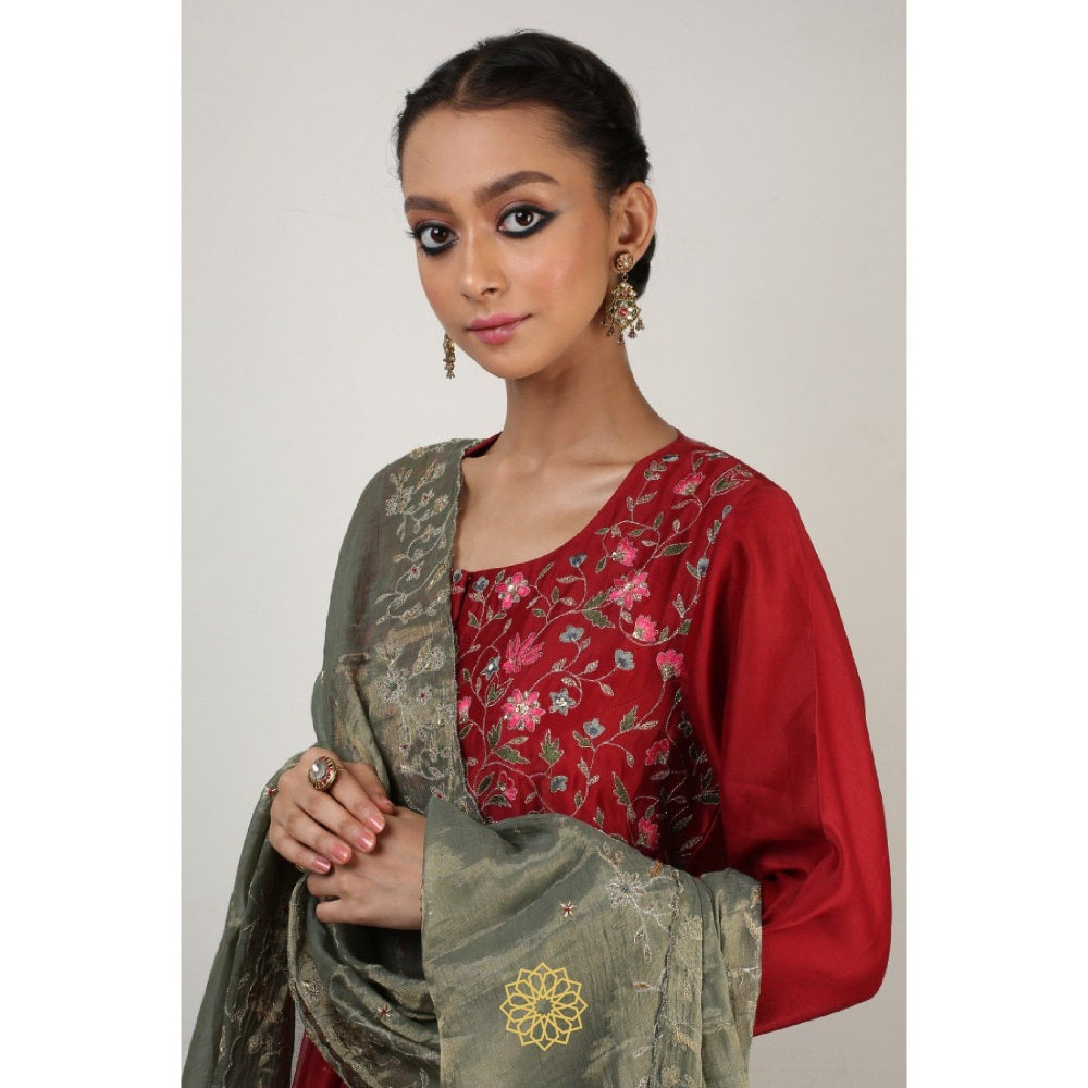Rhua India Red Anokhi Anarkali with Palazzo and Dupatta (Set of 3)