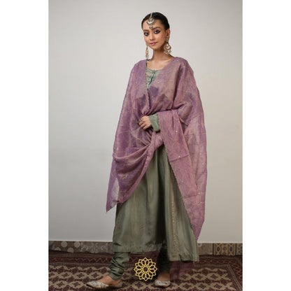 Rhua India Green Ira Straight Kurta with Churidar and Dupatta (Set of 3)