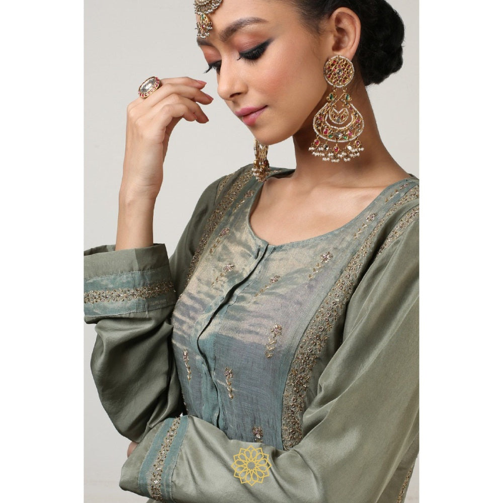 Rhua India Green Ira Straight Kurta with Churidar and Dupatta (Set of 3)