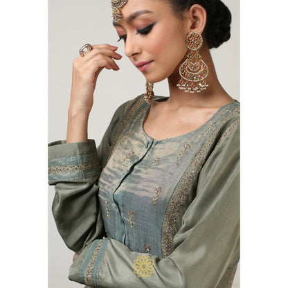 Rhua India Green Ira Straight Kurta with Churidar and Dupatta (Set of 3)
