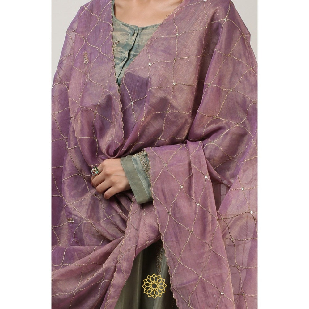 Rhua India Green Ira Straight Kurta with Churidar and Dupatta (Set of 3)
