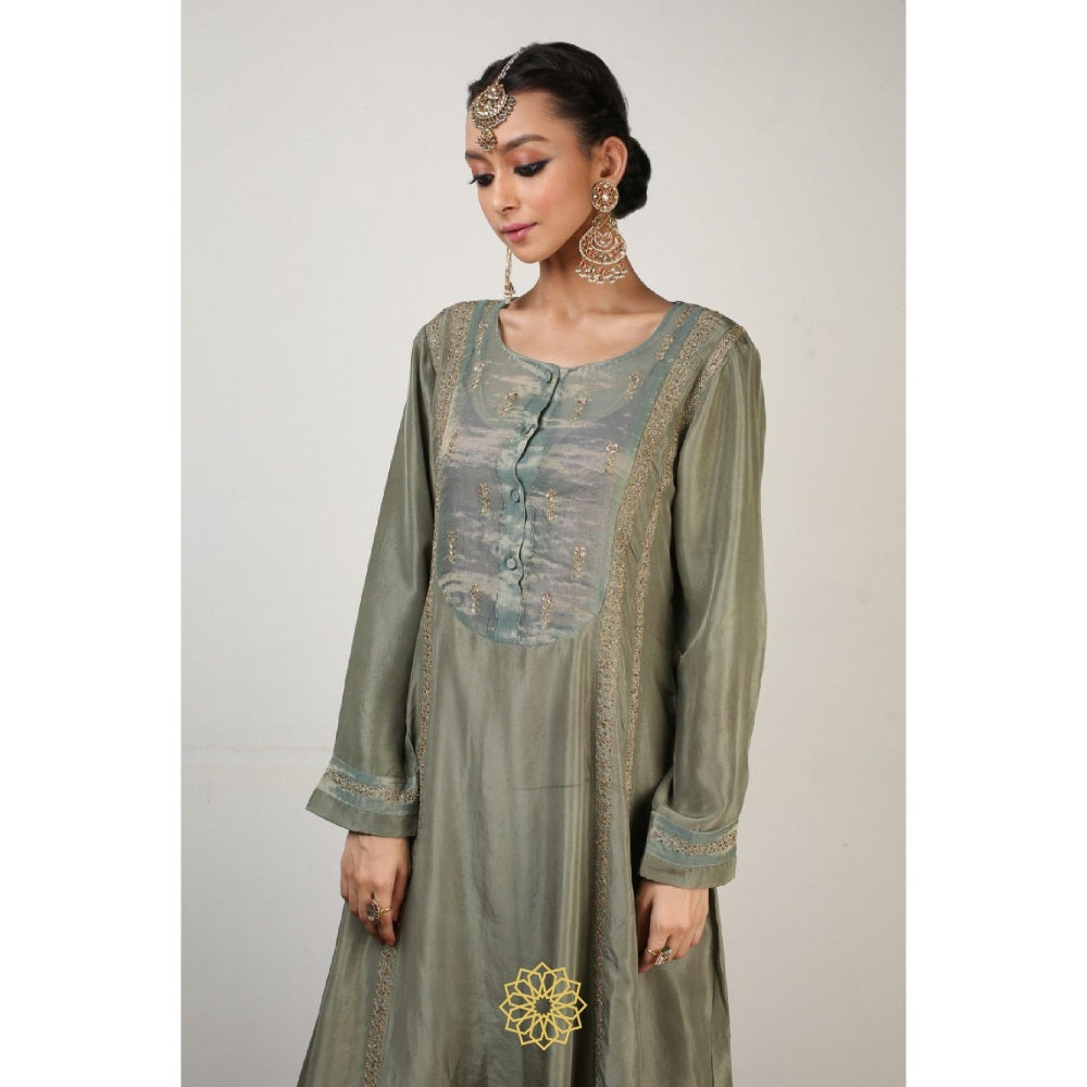 Rhua India Green Ira Straight Kurta with Churidar and Dupatta (Set of 3)