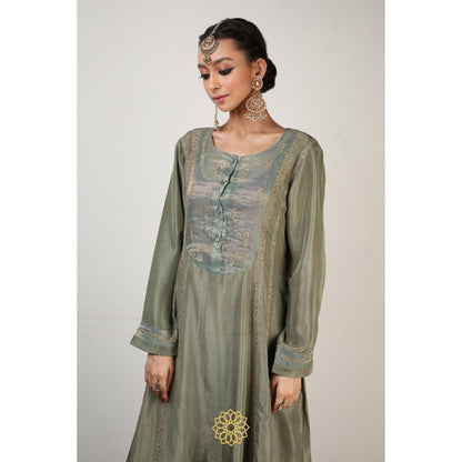 Rhua India Green Ira Straight Kurta with Churidar and Dupatta (Set of 3)