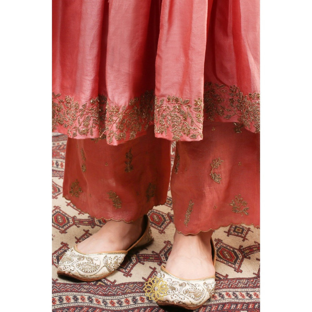 Rhua India Peach Kyra Anarkali with Pant and Dupatta (Set of 3)