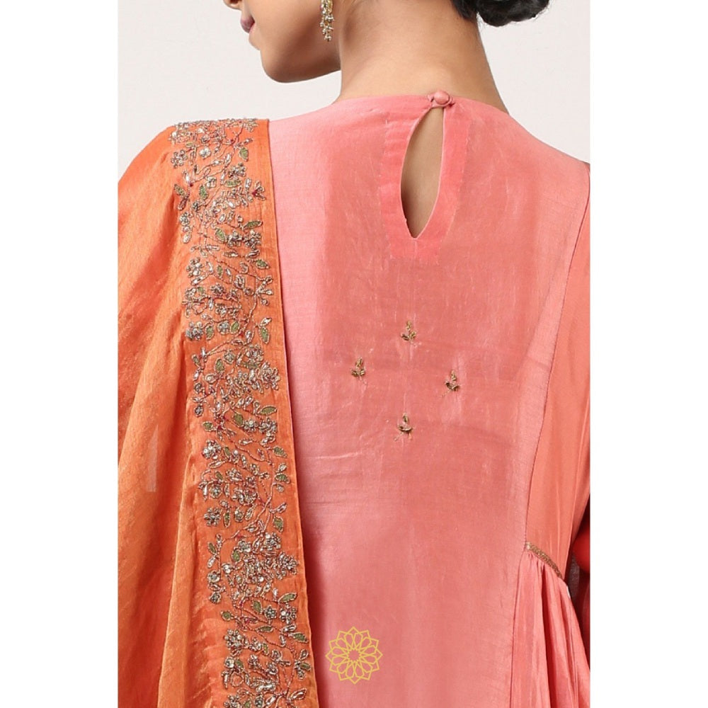 Rhua India Peach Kyra Anarkali with Pant and Dupatta (Set of 3)