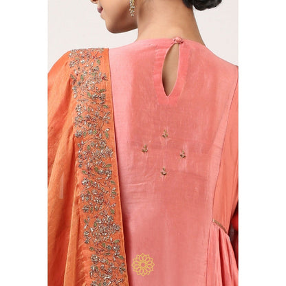 Rhua India Peach Kyra Anarkali with Pant and Dupatta (Set of 3)