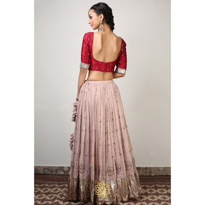 Rhua India Maroon Ishka Lehenga with Blouse and Dupatta (Set of 3)