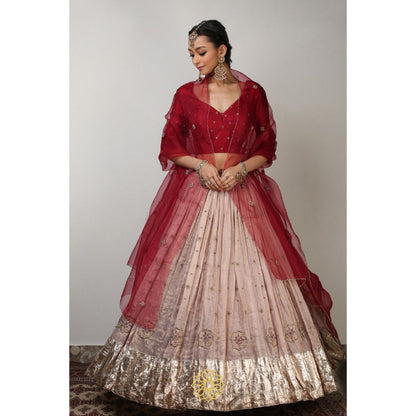 Rhua India Maroon Ishka Lehenga with Blouse and Dupatta (Set of 3)