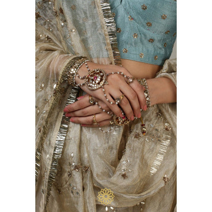 Rhua India Aqua Tani Lehenga with Blouse and Dupatta (Set of 3)