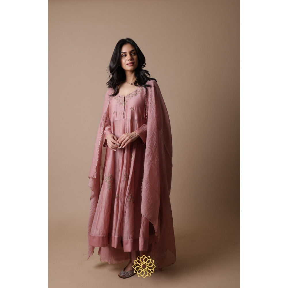 Rhua India Afra Pink Anarkali with Palazzo and Dupatta (Set of 3)