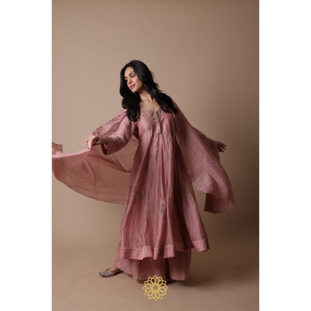 Rhua India Afra Pink Anarkali with Palazzo and Dupatta (Set of 3)