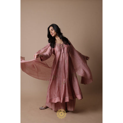Rhua India Afra Pink Anarkali with Palazzo and Dupatta (Set of 3)