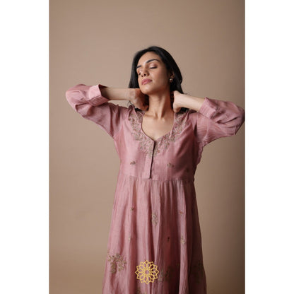 Rhua India Afra Pink Anarkali with Palazzo and Dupatta (Set of 3)