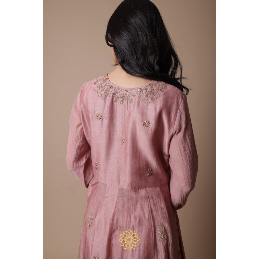 Rhua India Afra Pink Anarkali with Palazzo and Dupatta (Set of 3)