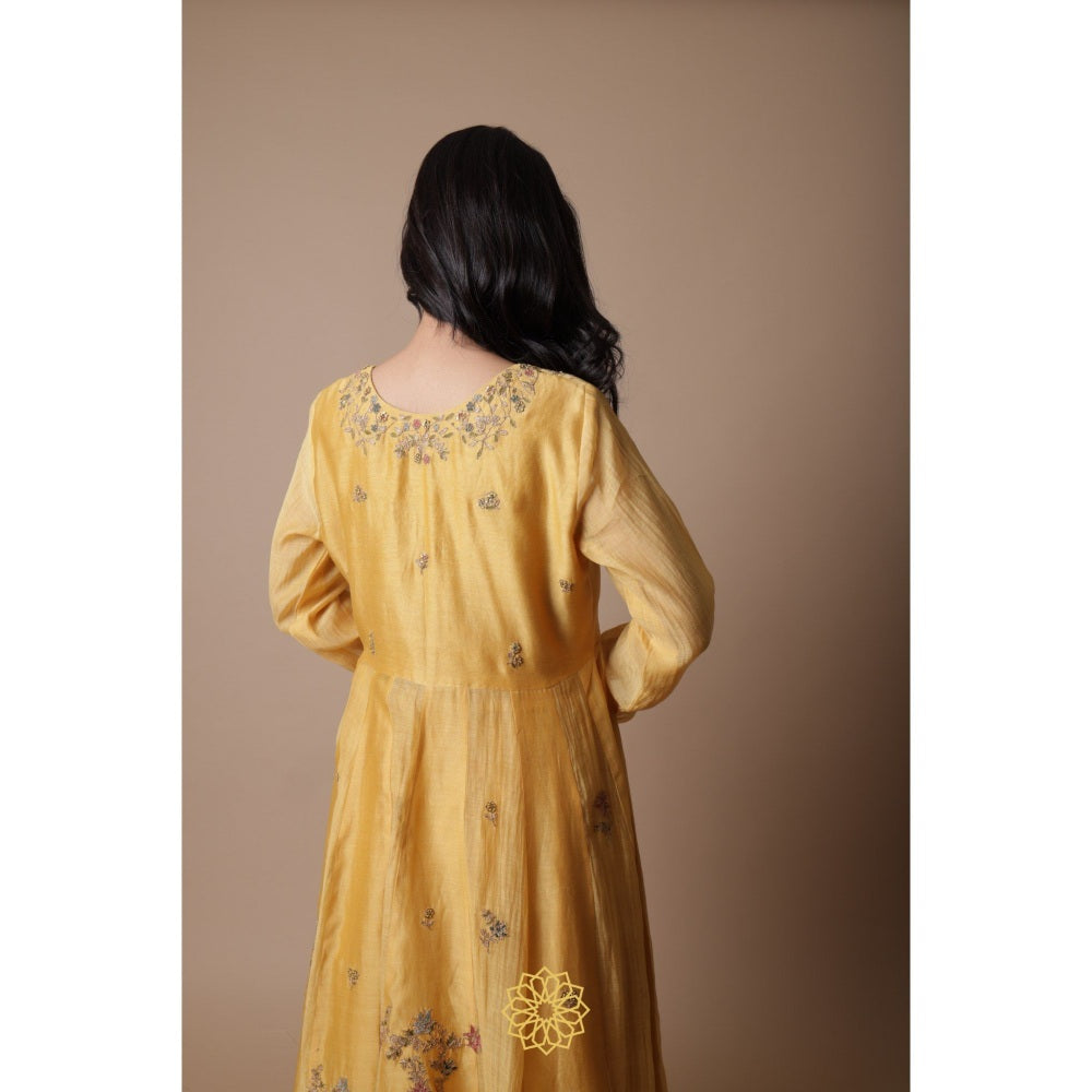Rhua India Afra Yellow Anarkali with Palazzo and Dupatta (Set of 3)