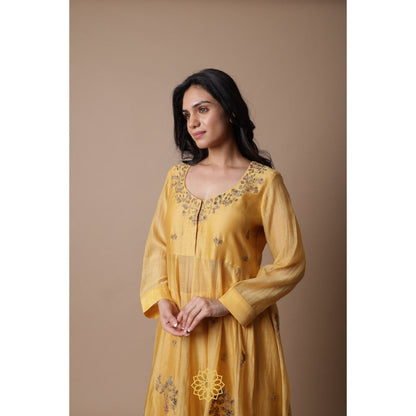 Rhua India Afra Yellow Anarkali with Palazzo and Dupatta (Set of 3)