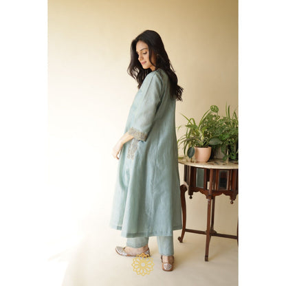 Rhua India Nimai Power Blue Straight Kurta with Pant and Dupatta (Set of 3)