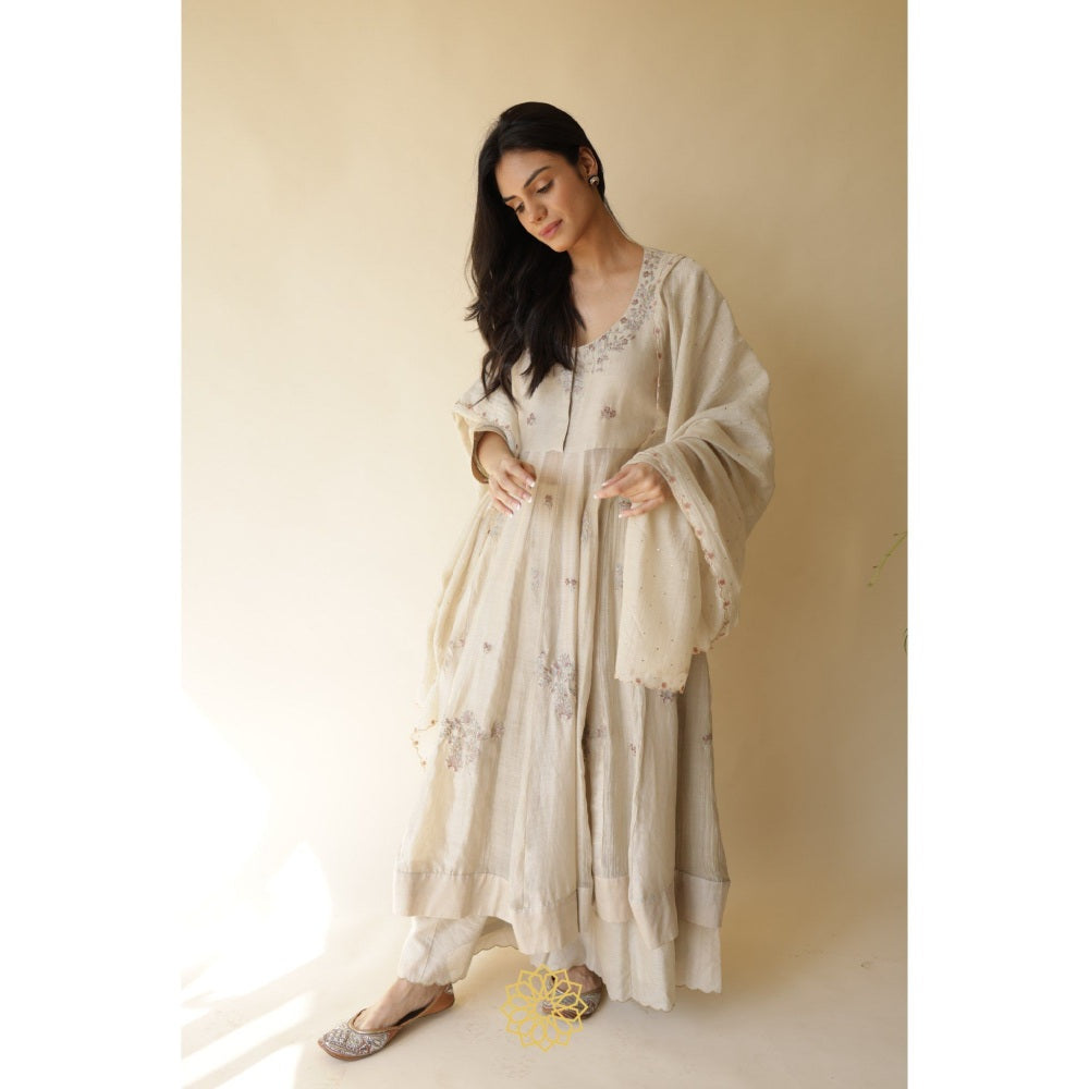 Rhua India Nitya White Straight Kurta with Palazzo and Dupatta (Set of 3)