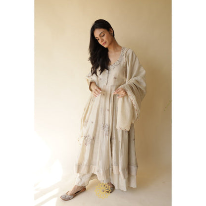 Rhua India Nitya White Straight Kurta with Palazzo and Dupatta (Set of 3)