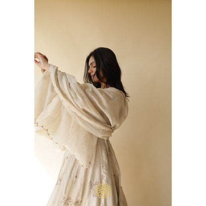 Rhua India Nitya White Straight Kurta with Palazzo and Dupatta (Set of 3)