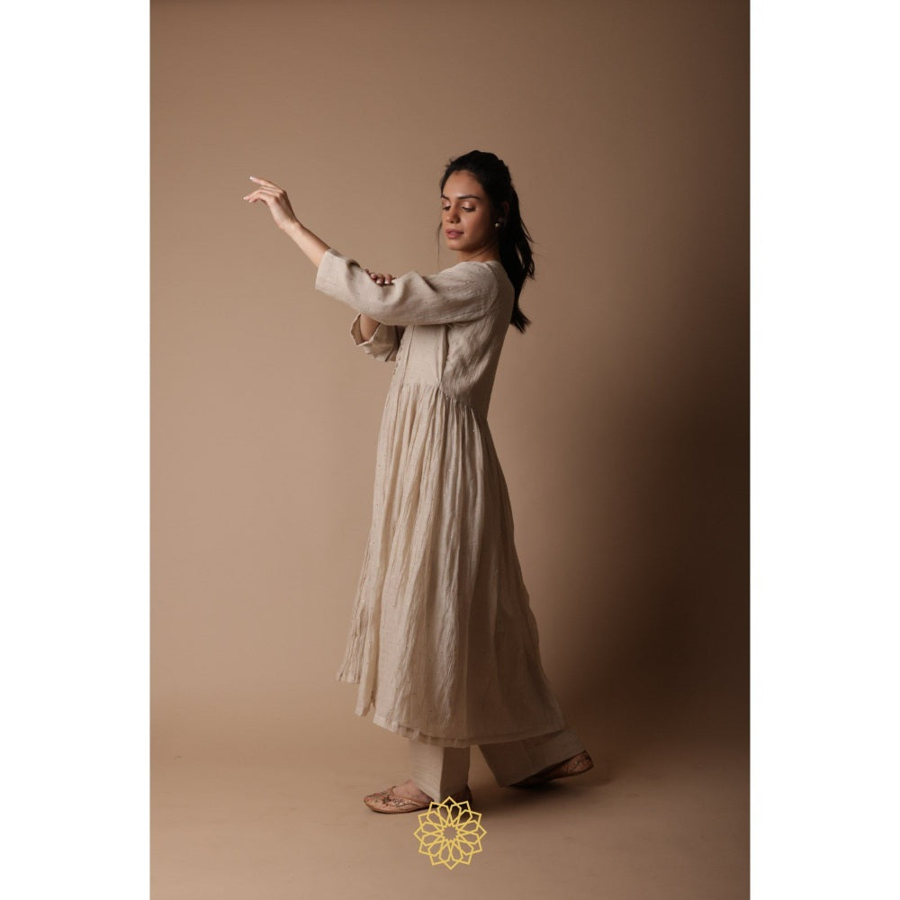 Rhua India Taupe Nitya Almond Straight Kurta with Palazzo (Set of 3)