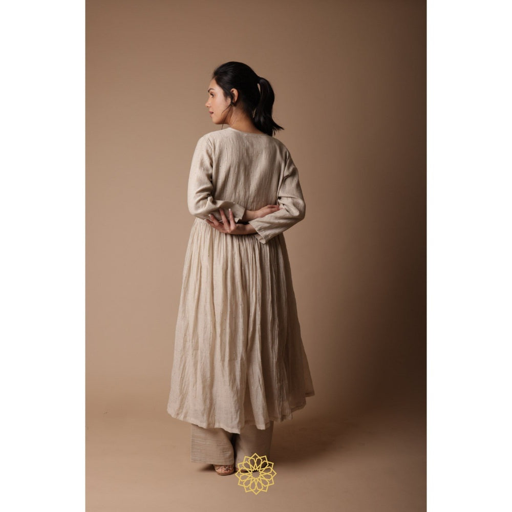 Rhua India Taupe Nitya Almond Straight Kurta with Palazzo (Set of 3)
