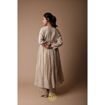 Rhua India Taupe Nitya Almond Straight Kurta with Palazzo (Set of 3)
