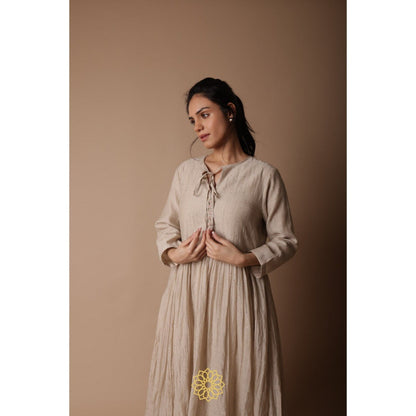 Rhua India Taupe Nitya Almond Straight Kurta with Palazzo (Set of 3)