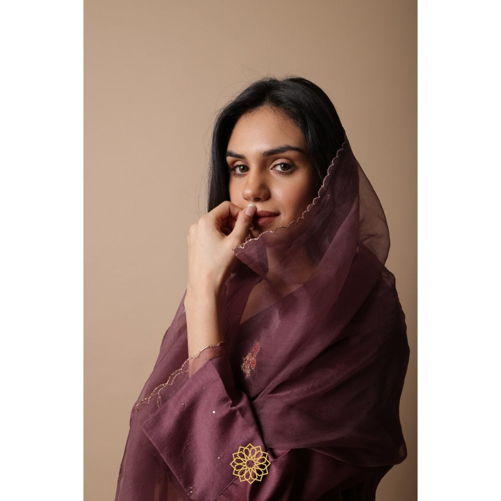 Rhua India Afsa-Mauve Straight Kurta with Palazzo and Dupatta (Set of 3)