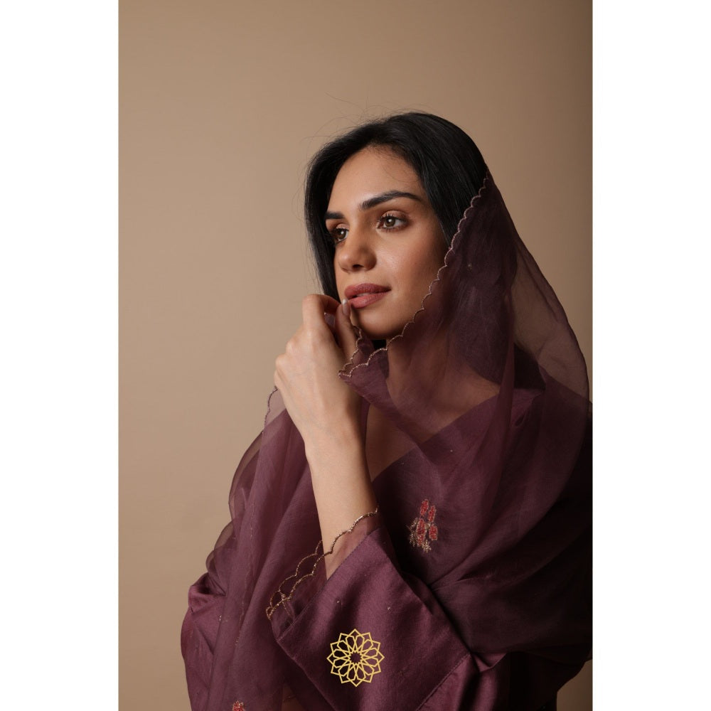 Rhua India Afsa-Mauve Straight Kurta with Palazzo and Dupatta (Set of 3)