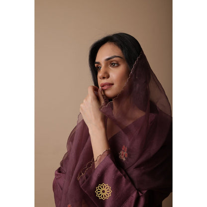 Rhua India Afsa-Mauve Straight Kurta with Palazzo and Dupatta (Set of 3)