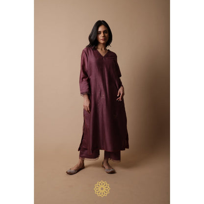 Rhua India Afsa-Mauve Straight Kurta with Palazzo and Dupatta (Set of 3)