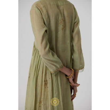 Rhua India Green Mihika Gathered Anarkali with Slip, Palazzo and Dupatta (Set of 4)