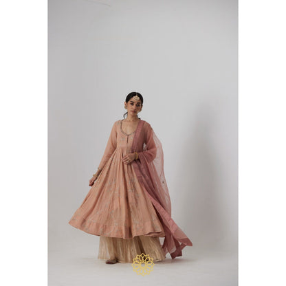 Rhua India Pink Akriti Anarkali with Pant, Dupatta and Slip (Set of 4)