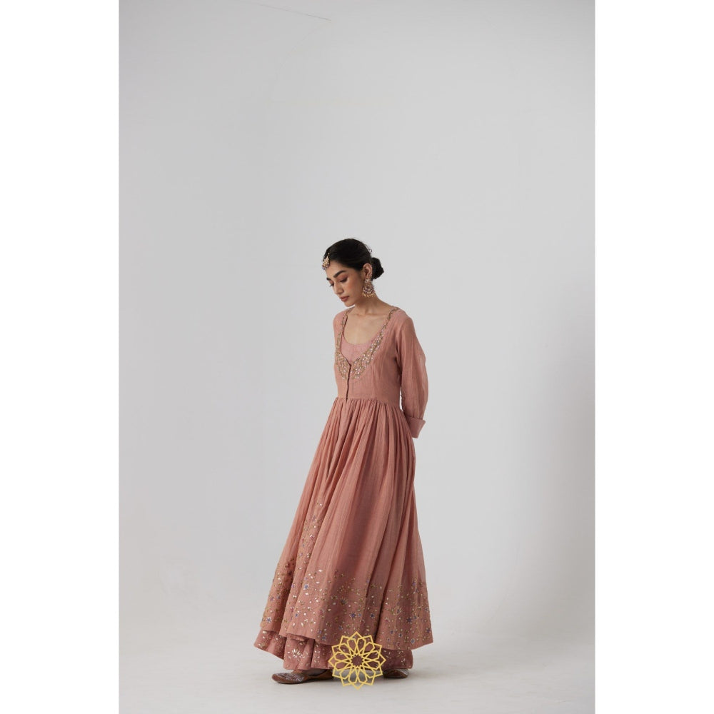 Rhua India Pink Akriti Anarkali with Pant, Dupatta and Slip (Set of 4)
