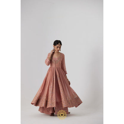 Rhua India Pink Akriti Anarkali with Pant, Dupatta and Slip (Set of 4)