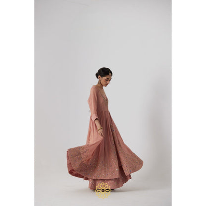 Rhua India Pink Akriti Anarkali with Pant, Dupatta and Slip (Set of 4)