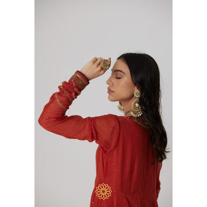 Rhua India Red Mitali Anarkali with Pant and Dupatta (Set of 3)