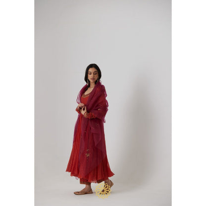 Rhua India Red Mitali Anarkali with Pant and Dupatta (Set of 3)