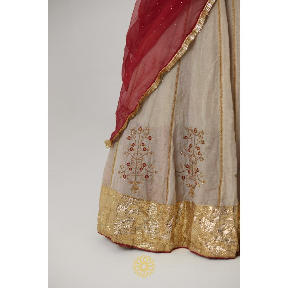 Rhua India Beige Kashvi Lehenga with Blouse and Dupatta (Set of 3)