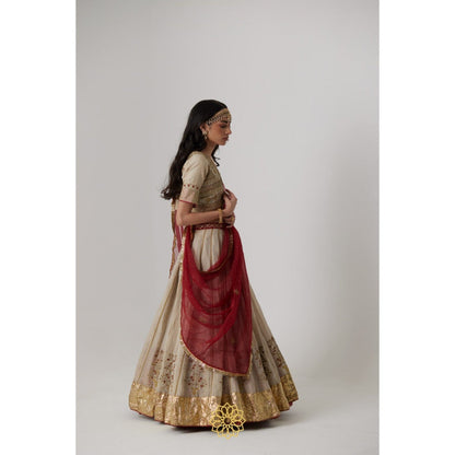 Rhua India Beige Kashvi Lehenga with Blouse and Dupatta (Set of 3)