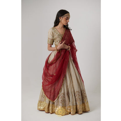 Rhua India Beige Kashvi Lehenga with Blouse and Dupatta (Set of 3)