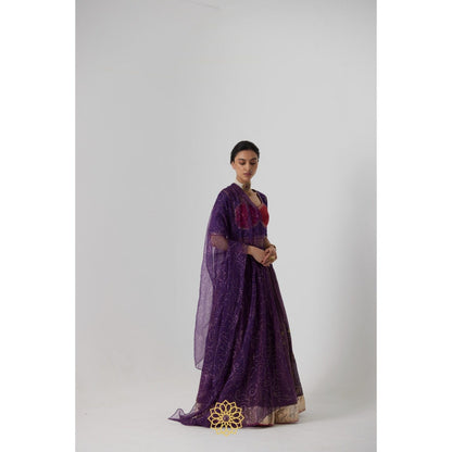 Rhua India Purple Dipta Lehenga with Blouse and Dupatta (Set of 3)