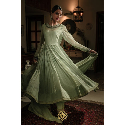 Rhua India Pistachio Green Anarkali with Pant and Dupatta (Set of 3)