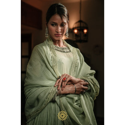 Rhua India Pistachio Green Anarkali with Pant and Dupatta (Set of 3)