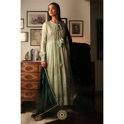 Rhua India Light Green Anarkali with Pant and Dupatta (Set of 3)