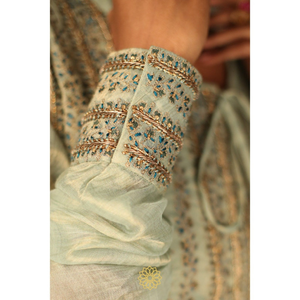 Rhua India Light Green Anarkali with Pant and Dupatta (Set of 3)