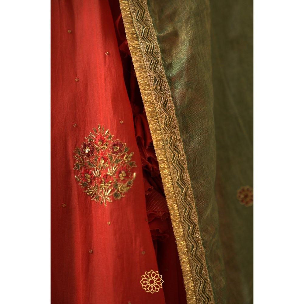Rhua India Red Rati Lehenga with Blouse and Dupatta (Set of 3)